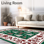 Festive Green Red Pine Wreath Rug