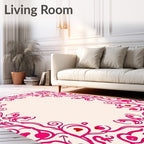 Vibrant Pink Floral Heart Swirl Border Rug