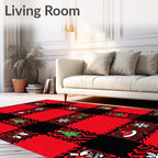 Red Black Buffalo Plaid Christmas Icons Rug