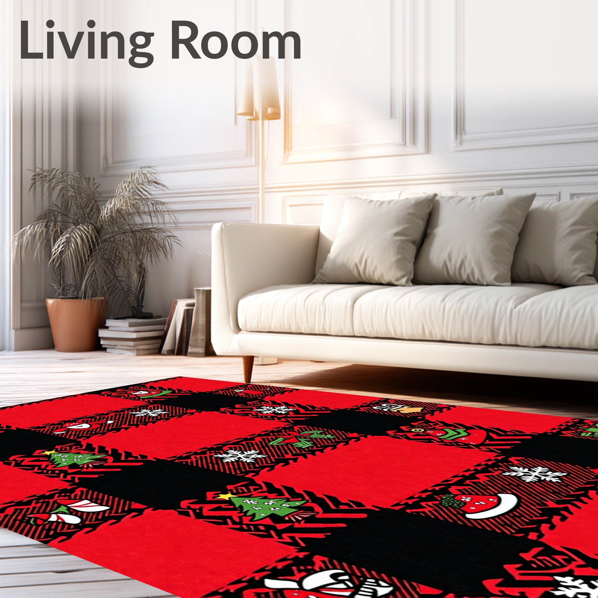 Red Black Buffalo Plaid Christmas Icons Rug