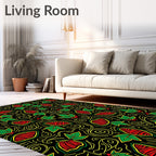 Bold Red Green Leaf Swirl Rug