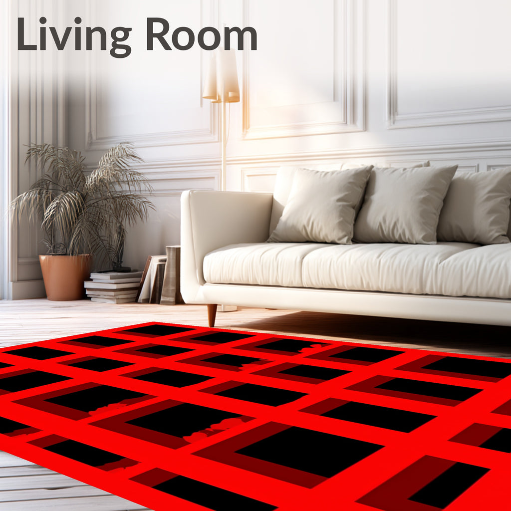 Bold Red Grid Texture Rug