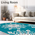 Teal White Snowflake Mandala Rug
