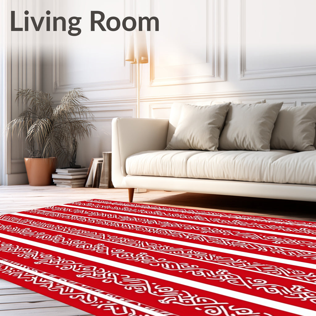 Vertical Red White Interlocking Straps Rug