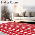Vertical Red White Interlocking Straps Rug