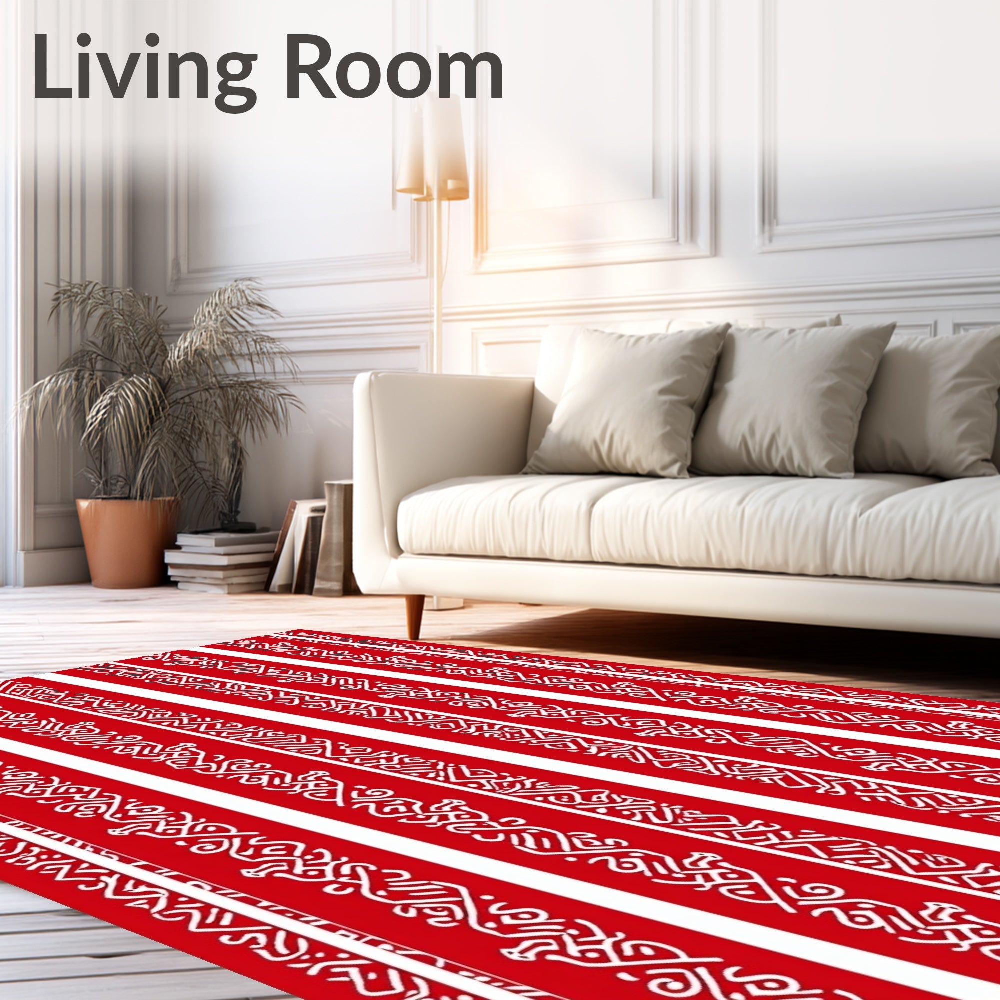 Vertical Red White Interlocking Straps Rug