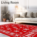 Red White Santa Snowflake Border Rug