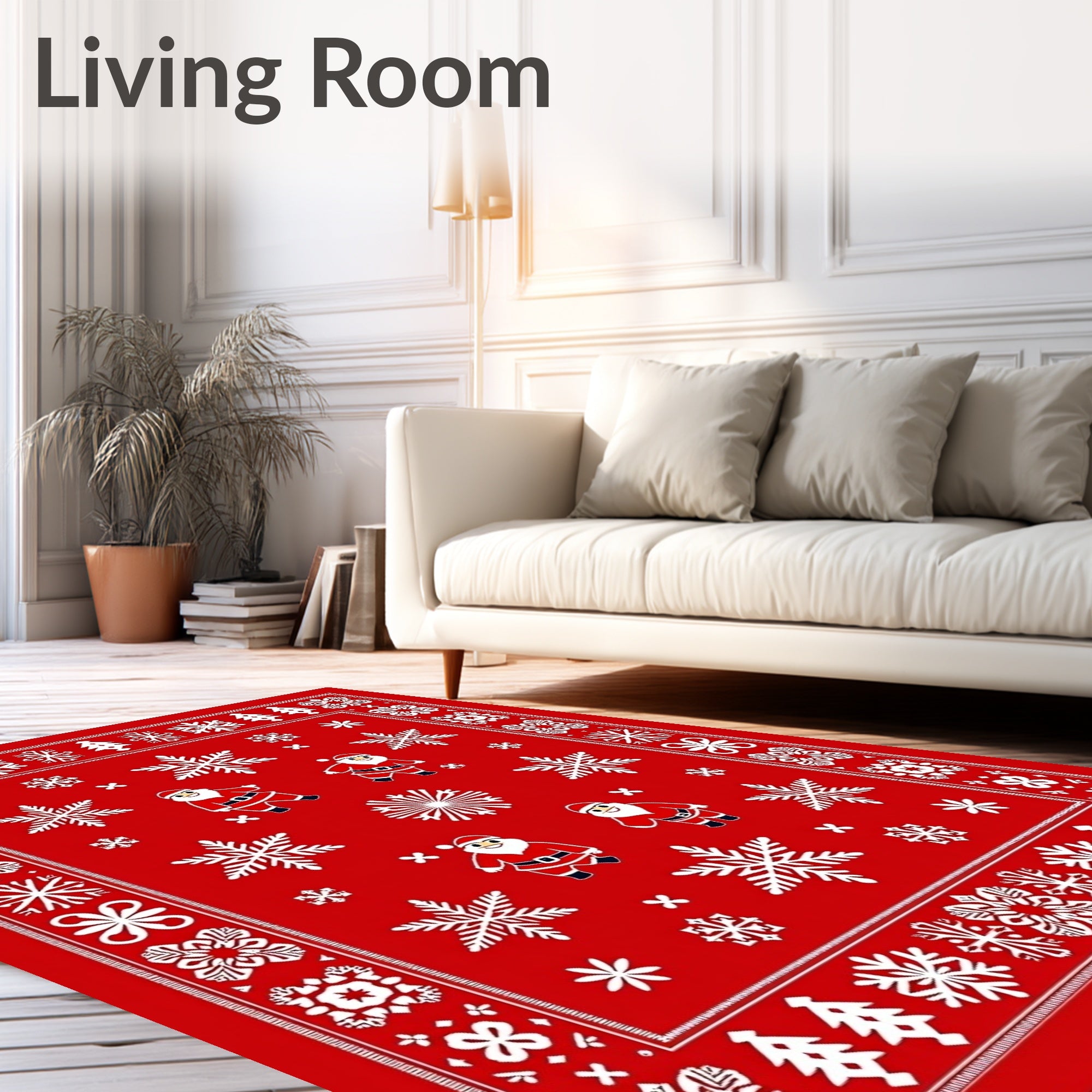 Red White Santa Snowflake Border Rug