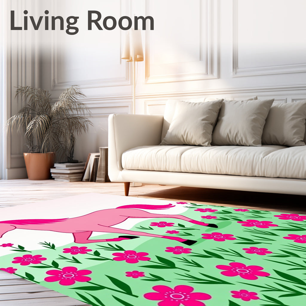Pink Horse Surrounded by Hot Pink Flowers Rug