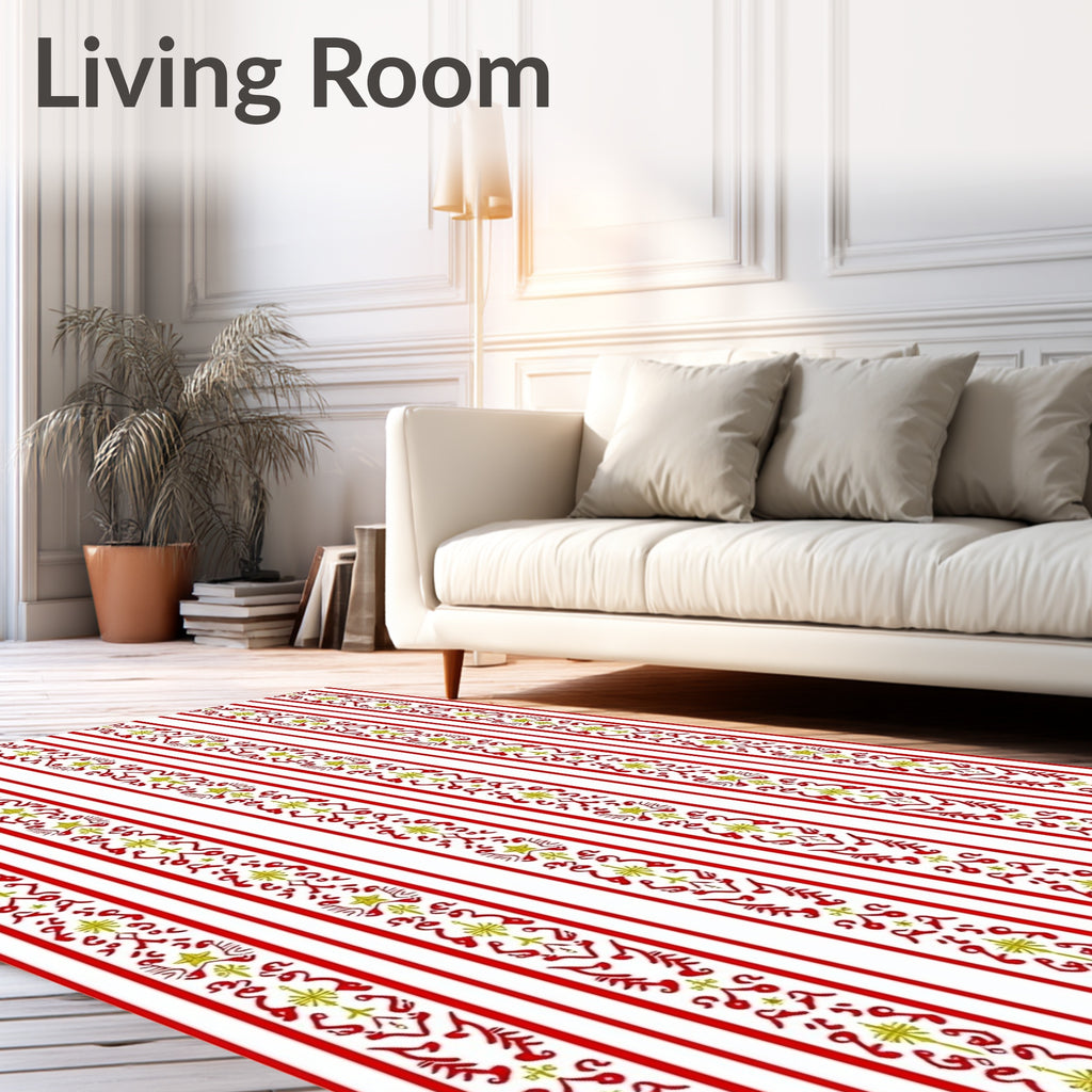 Red Gold Vertical Ornate Stripe Rug