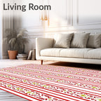 Red Gold Vertical Ornate Stripe Rug