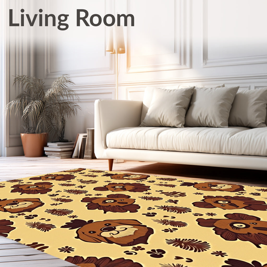 Brown Cartoon Dog Creatures Ferns Rug