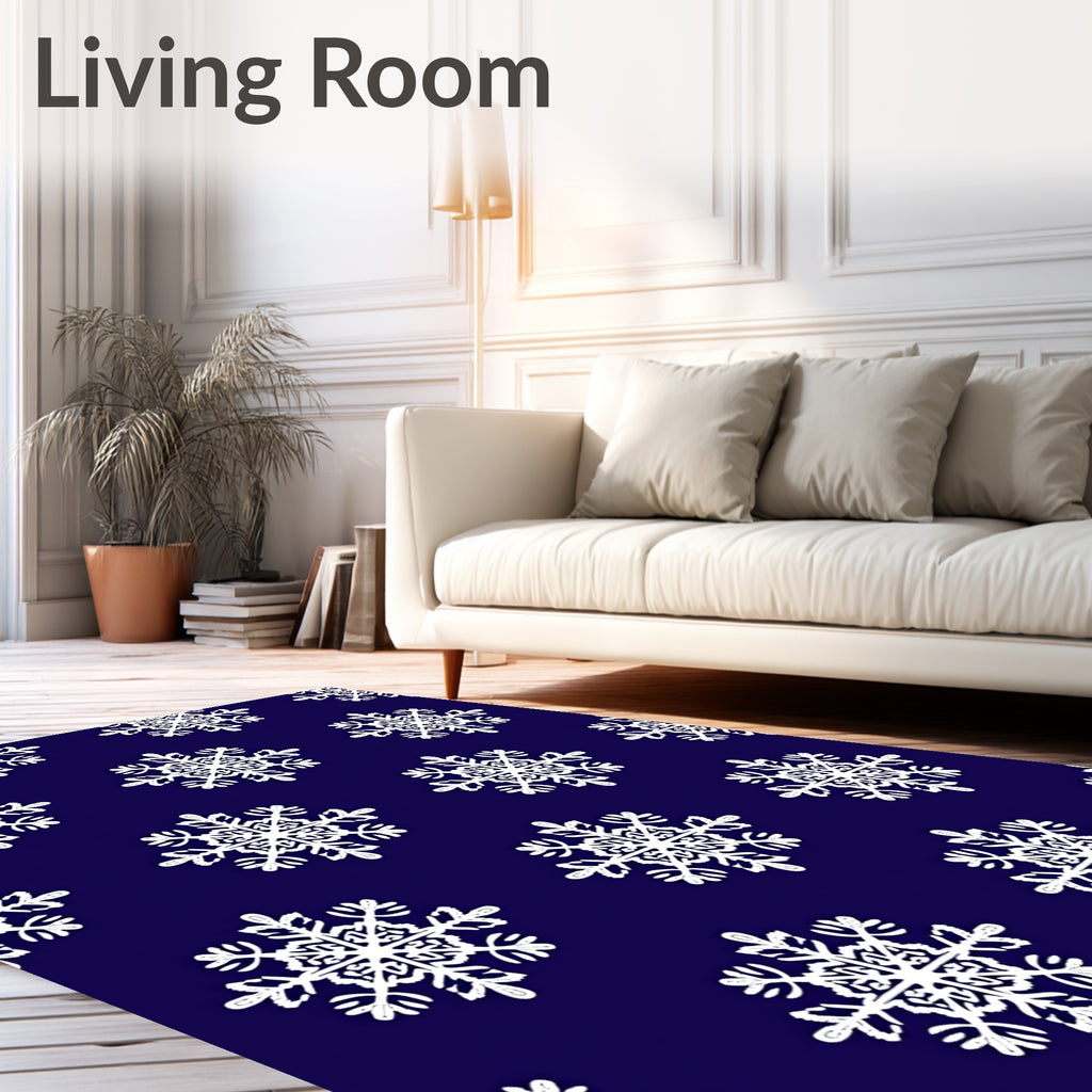 White Snowflakes On Deep Blue Background Rug