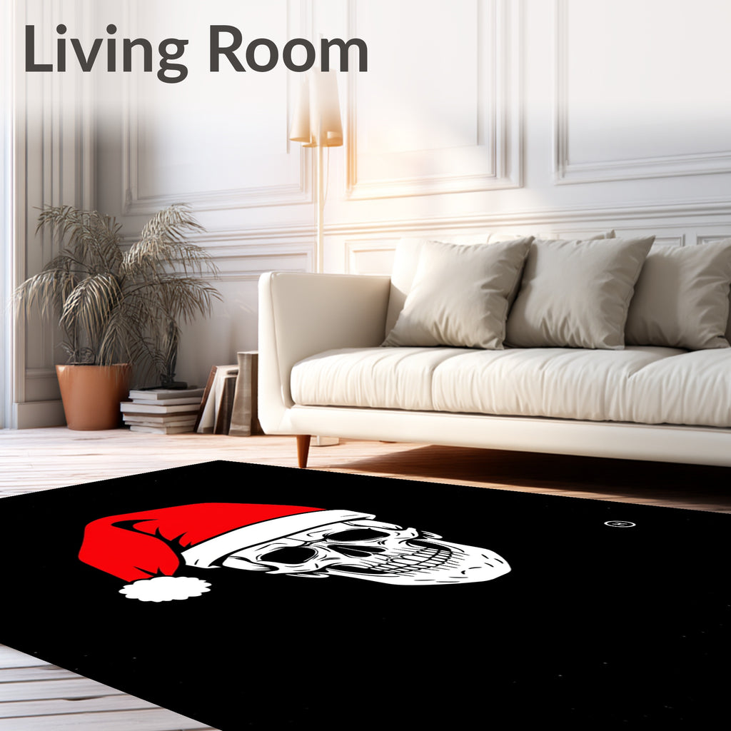 Black Skull Red Santa Hat Rug