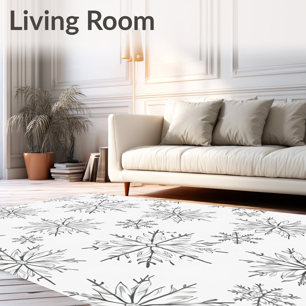 Hand Drawn Delicate Snowflake Snowfall Rug