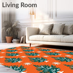 Orange Evergreen Snowflake Trees Rug