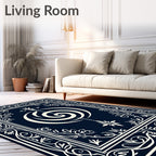 Navy Ivory Ornate Floral Scroll Rug