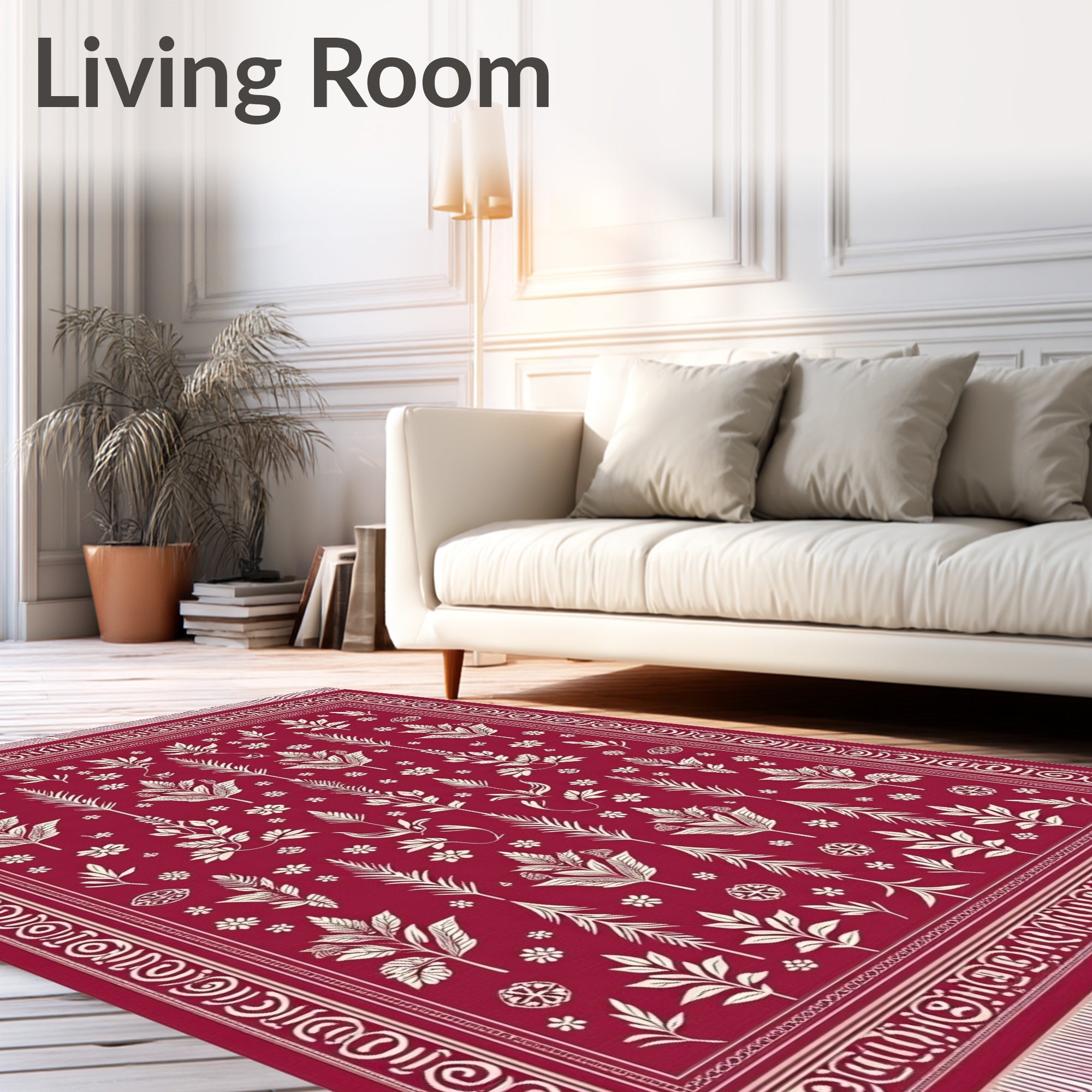 Crimson Floral Medallion Botanical Rug