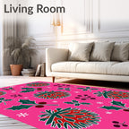 Happy Pink Pinecone Holly Berry Snowflakes Rug
