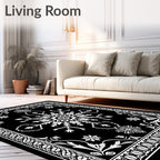 Monochromatic Black White Floral Medallion Rug