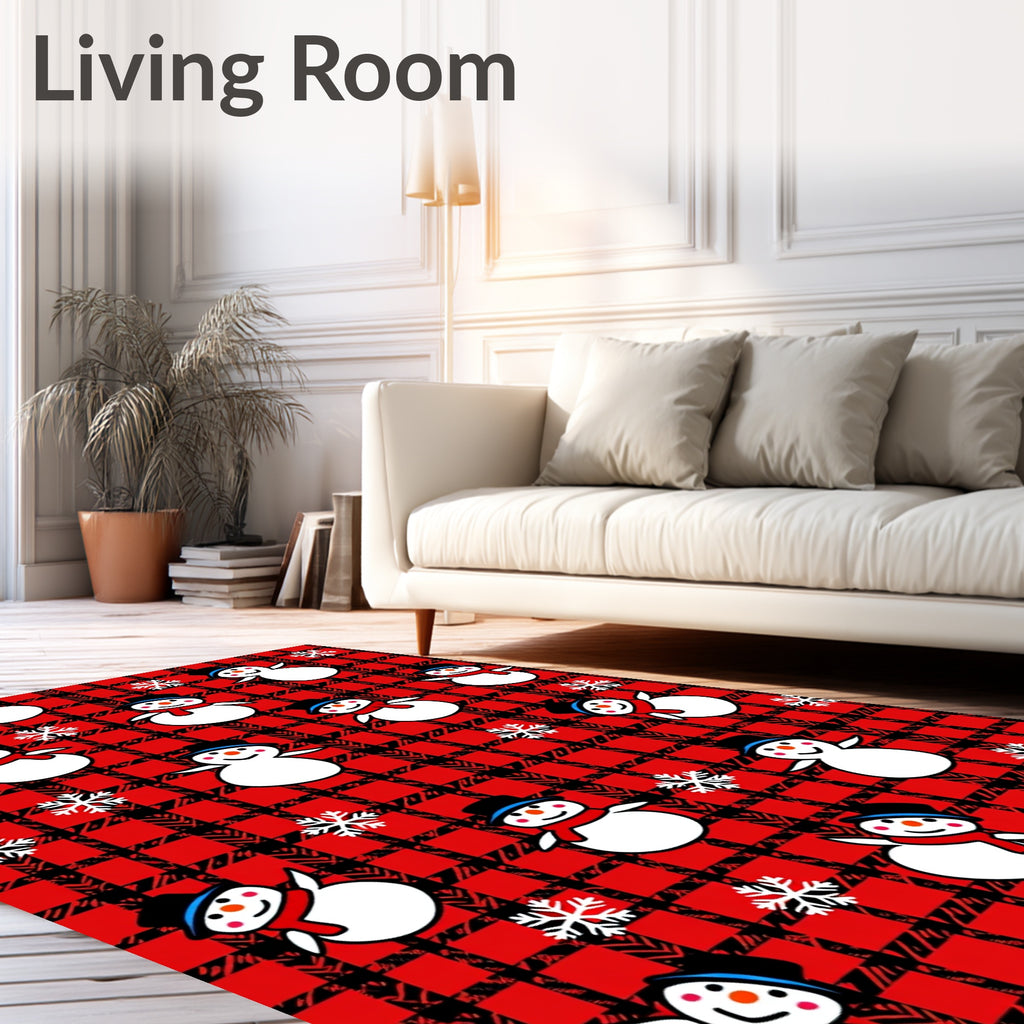 Jolly Snowman Red Plaid Wonderland Rug