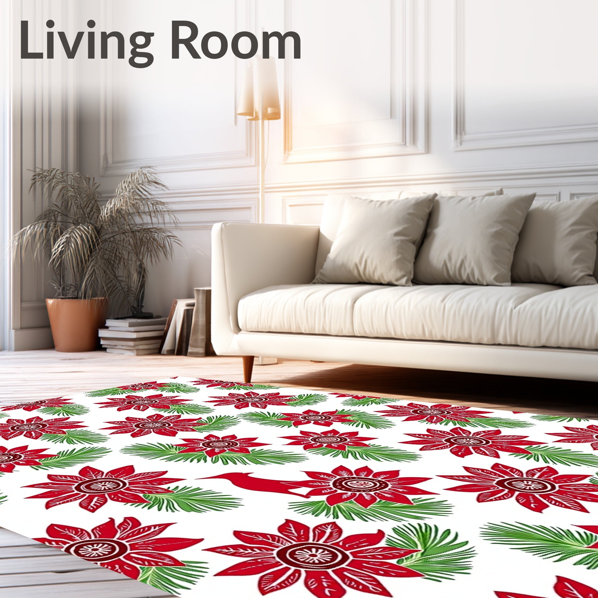 Crimson Poinsettia Cardinal Evergreen Sprigs Rug