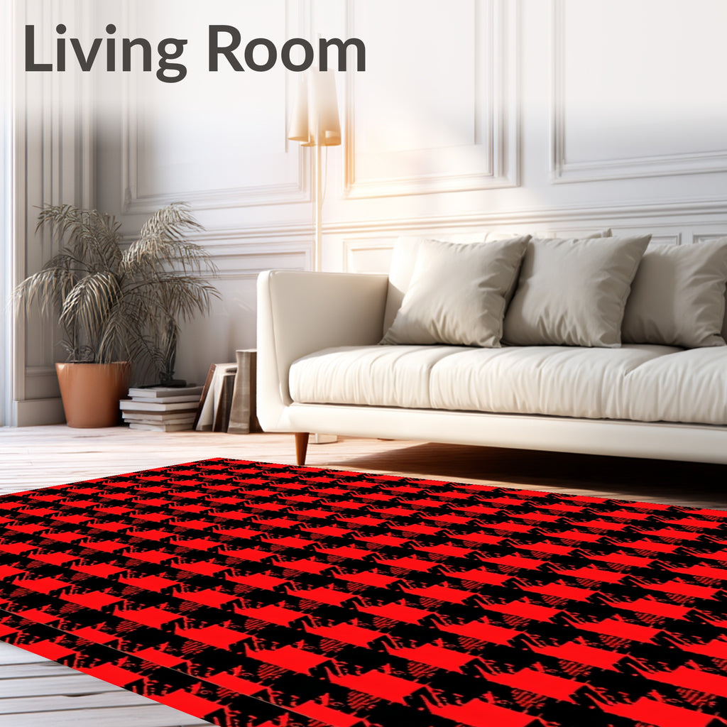 Classic Red Black Houndstooth Weave Rug
