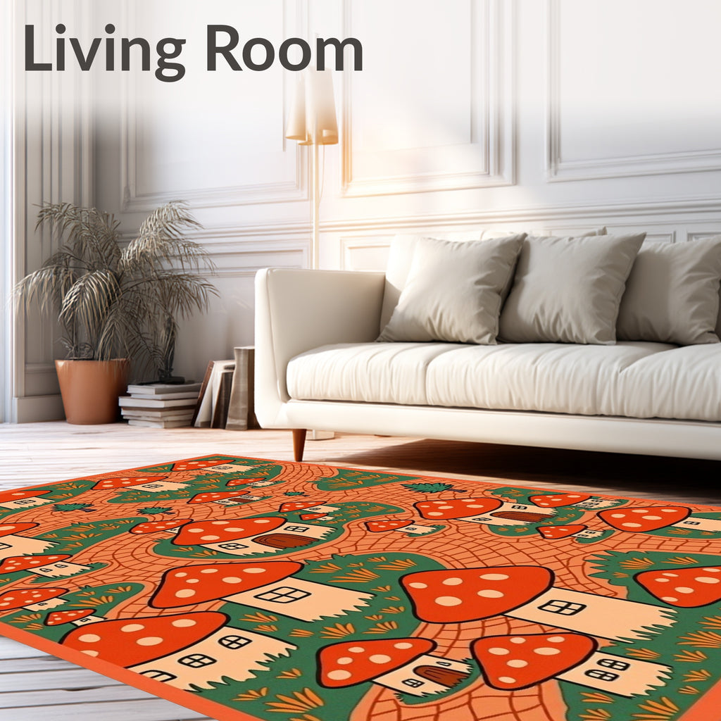 Whimsical Woodland Mushroom Village Rug