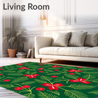 Red Poinsettia Green Berry Garland Rug