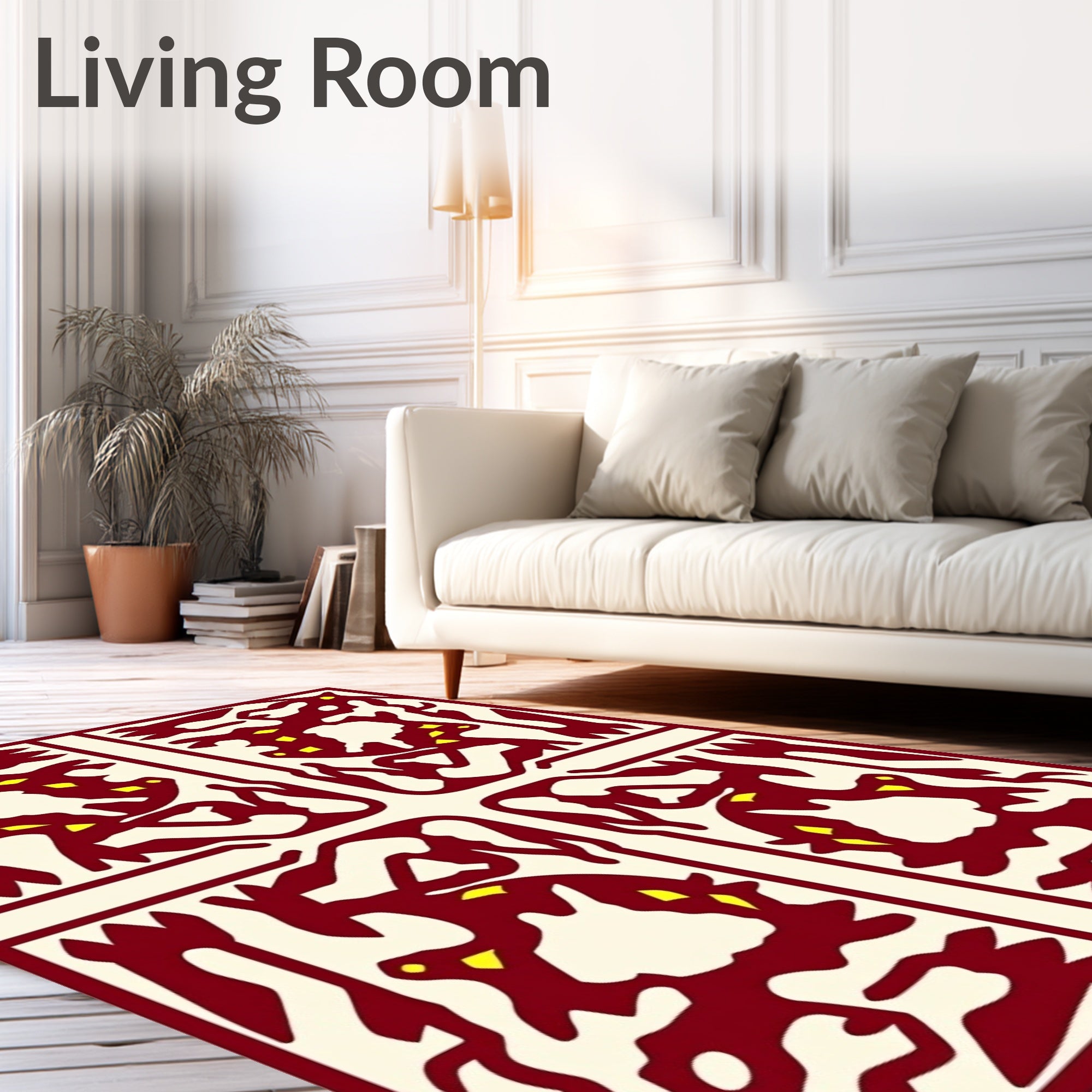 Crimson Yellow Stag Medieval Tapestry Rug