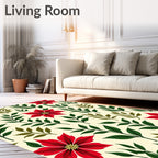 Crimson Poinsettia Foliage Cream Rug