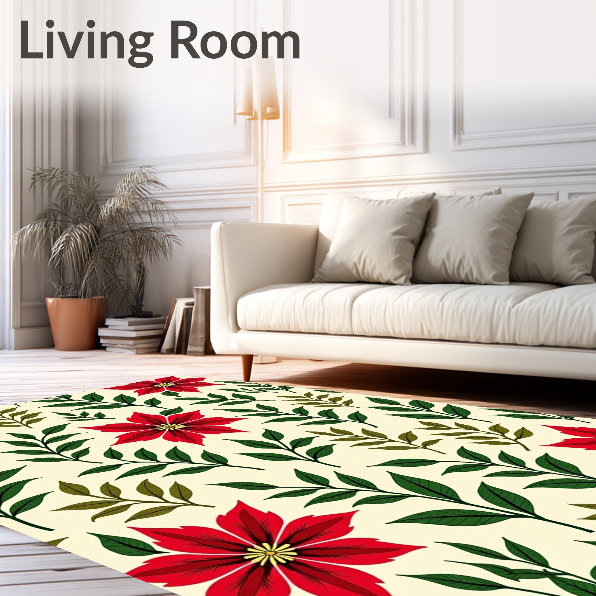Crimson Poinsettia Foliage Cream Rug
