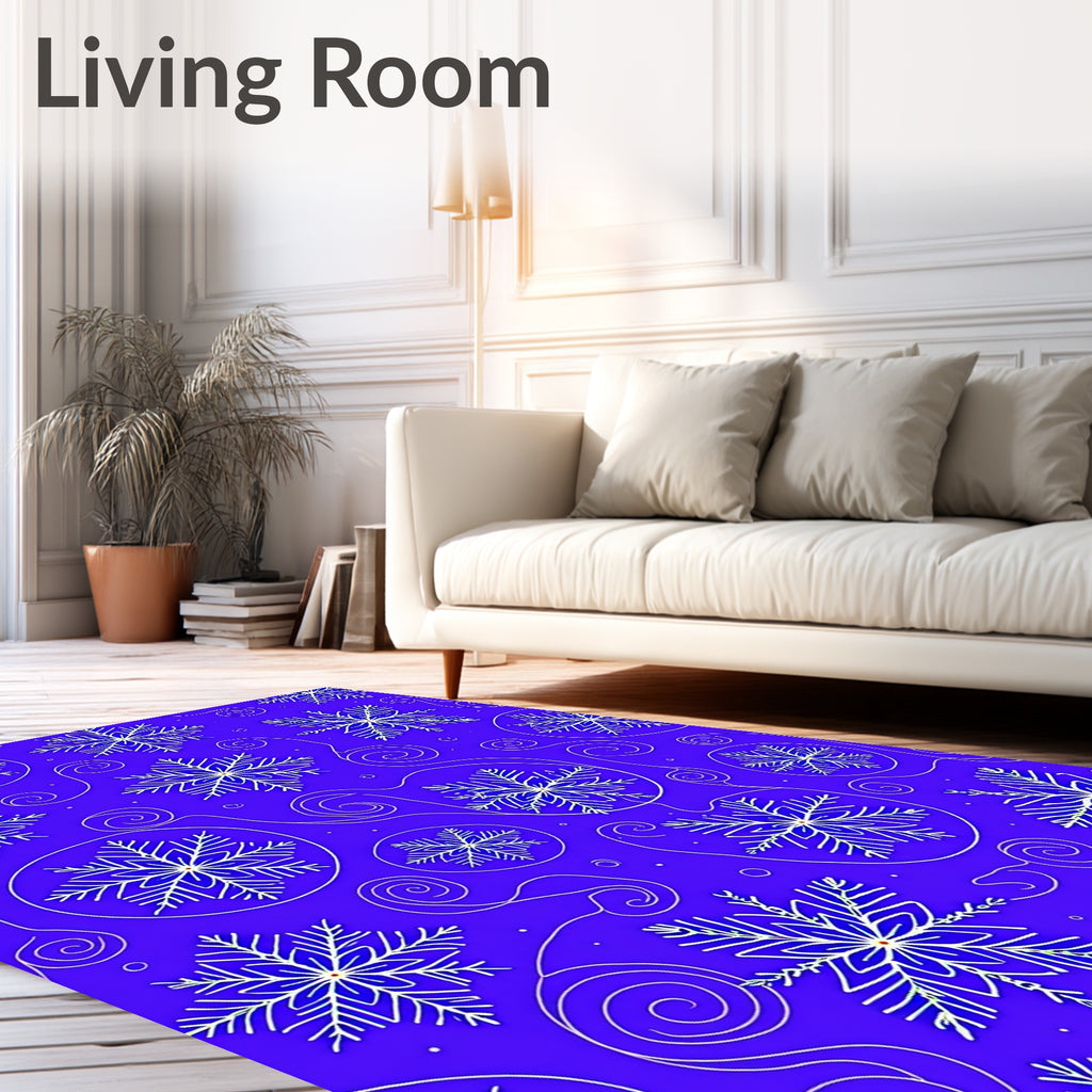 Electric Blue Winter Snowflake Swirls Rug