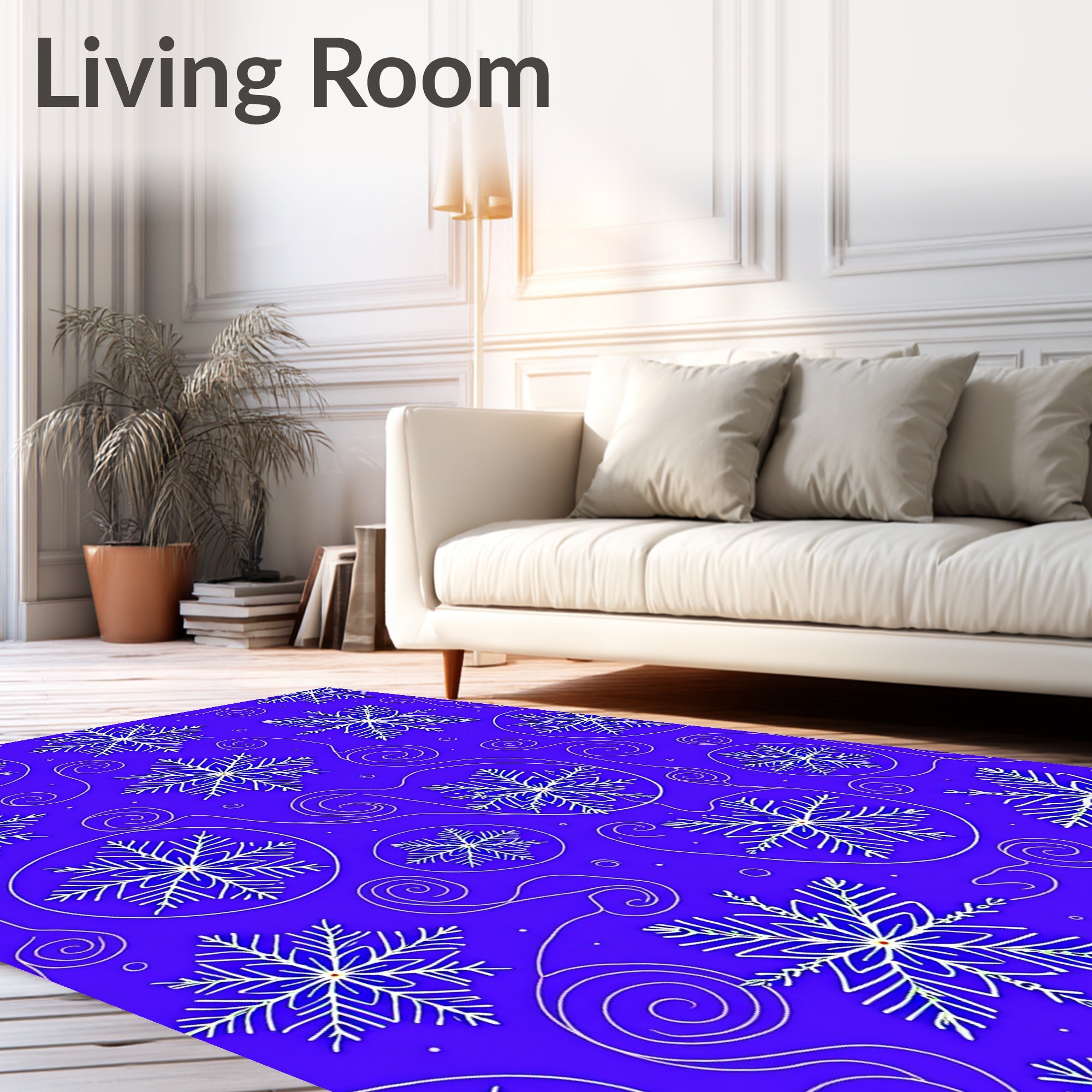 Electric Blue Winter Snowflake Swirls Rug