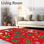 Jolly Red Christmas Santa Mittens Trees Rug