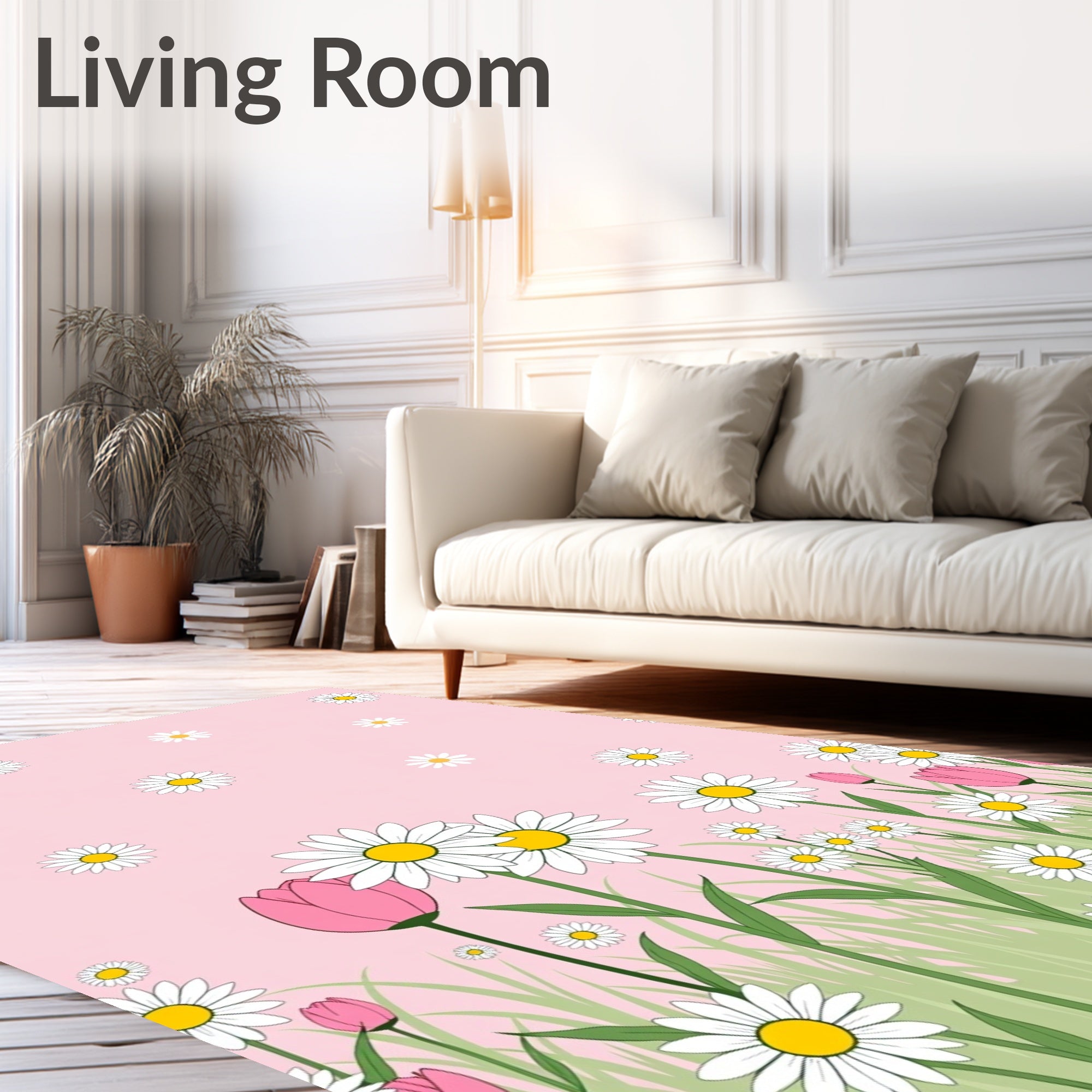 Pink Daisy and Tulip Meadow Garden Rug