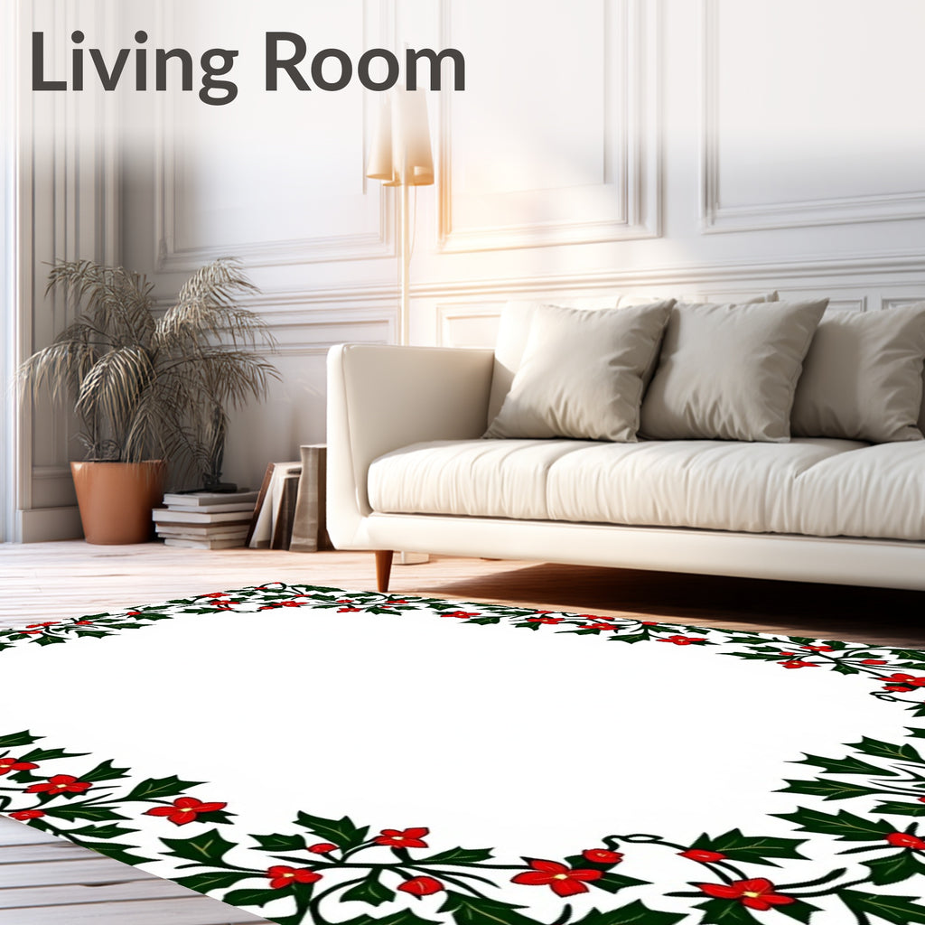 Crimson Holly Leaf Garland Rug