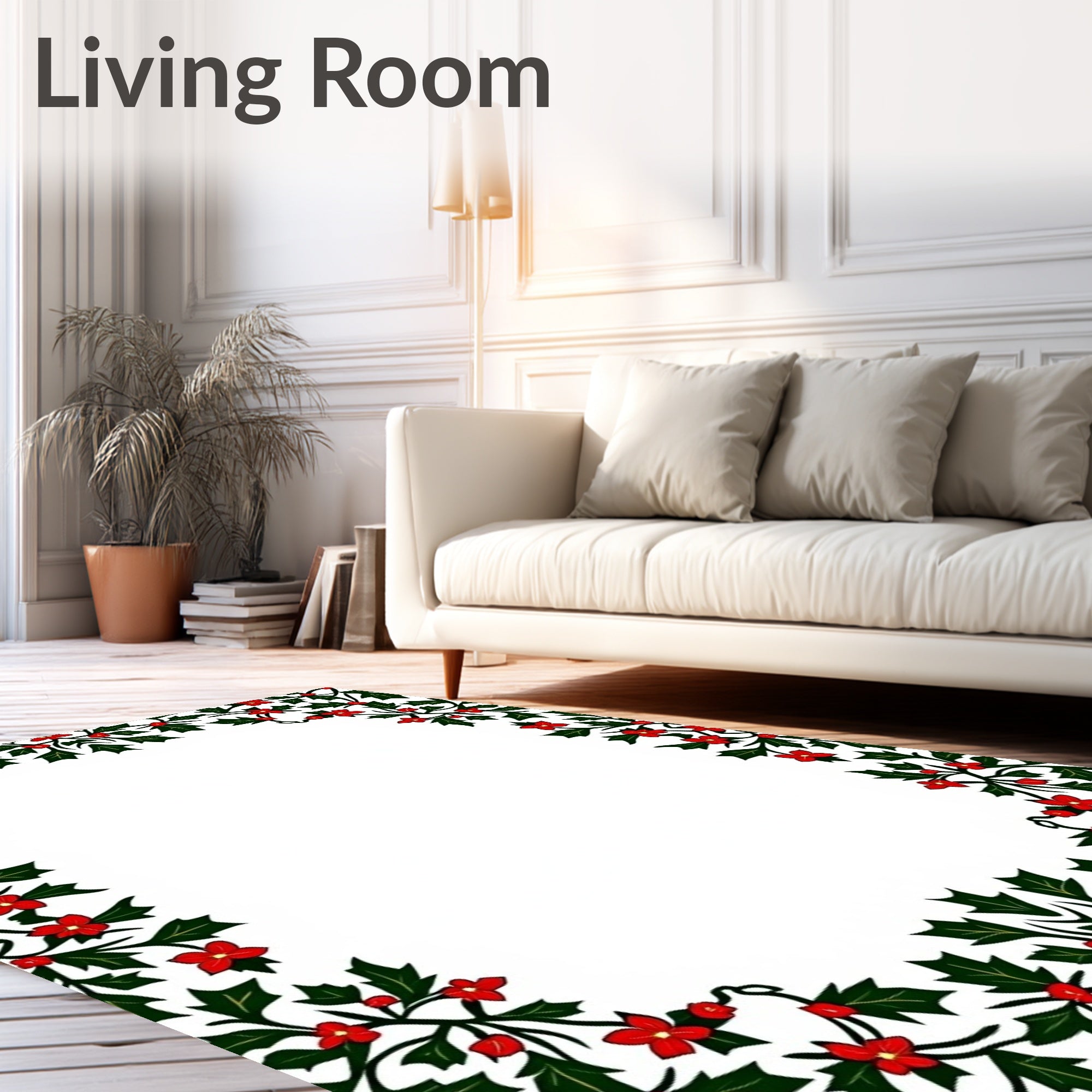 Crimson Holly Leaf Garland Rug