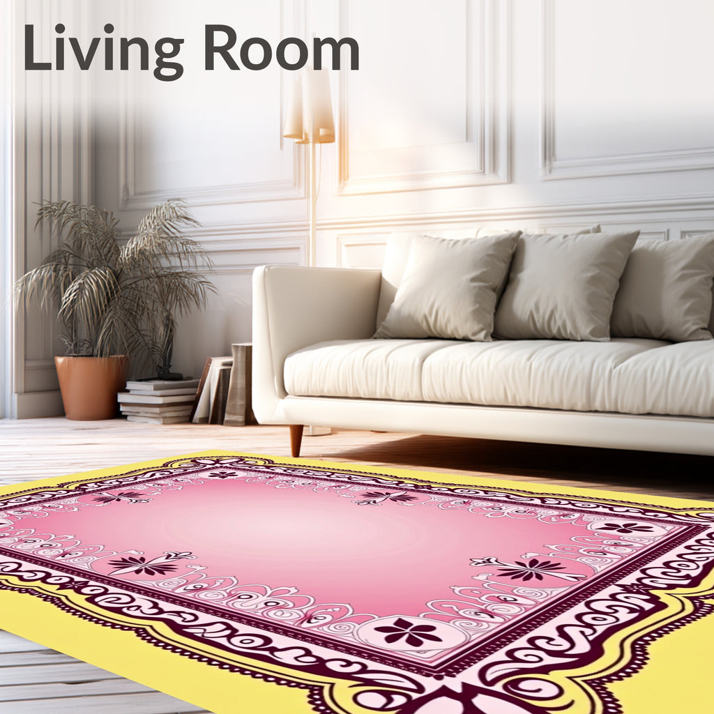 Ornate Pink Floral Bordered Rug