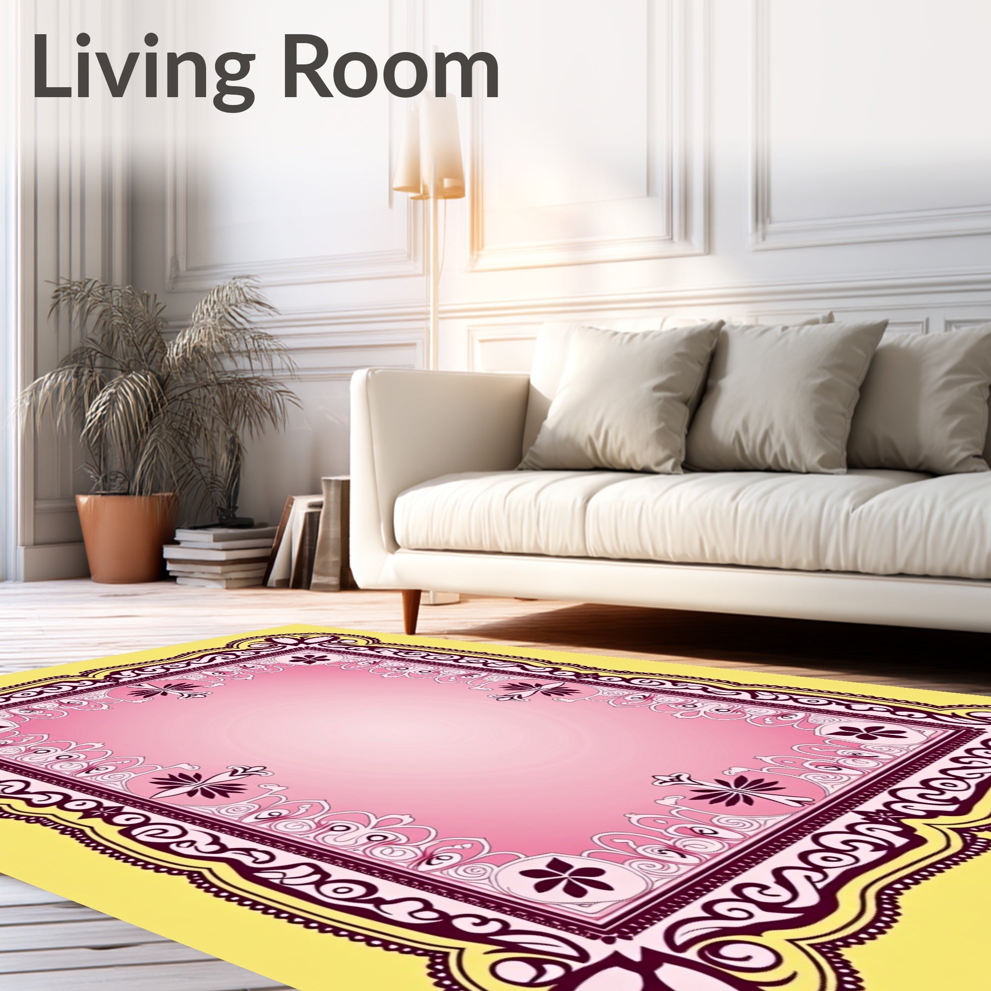 Ornate Pink Floral Bordered Rug