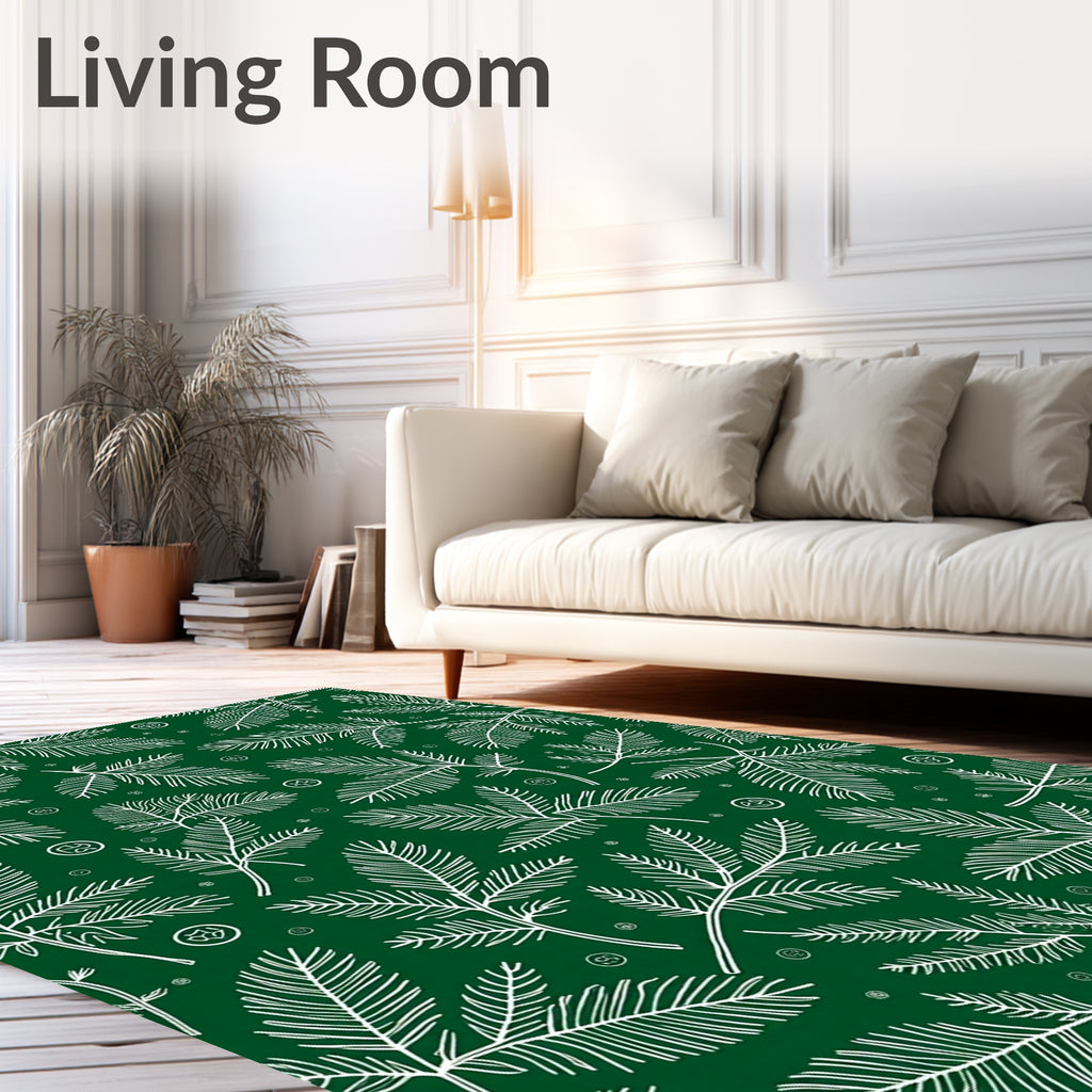 White Spruce Branches Deep Green Background Rug
