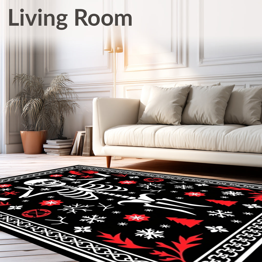 Spooky Skeleton Black Red Winter Rug