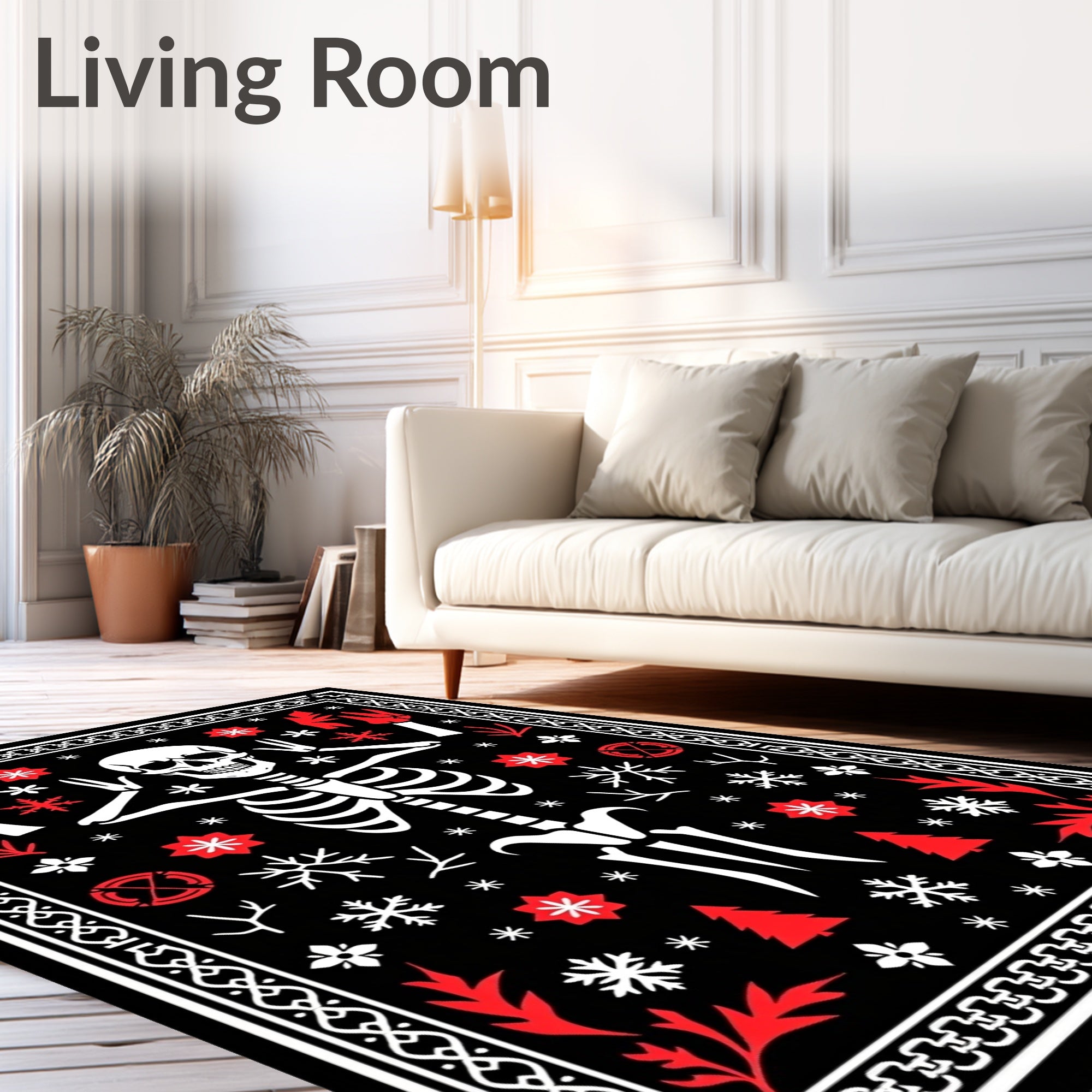 Spooky Skeleton Black Red Winter Rug