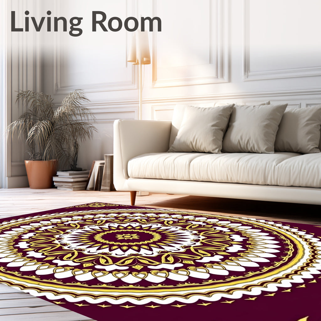 Crimson Gold Floral Mandala Rug