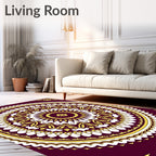 Crimson Gold Floral Mandala Rug