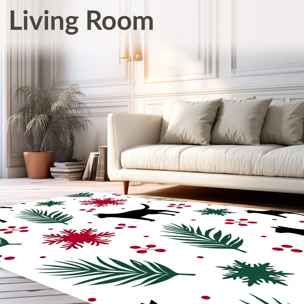 Black Cat Evergreen Snowflake Scatter Rug