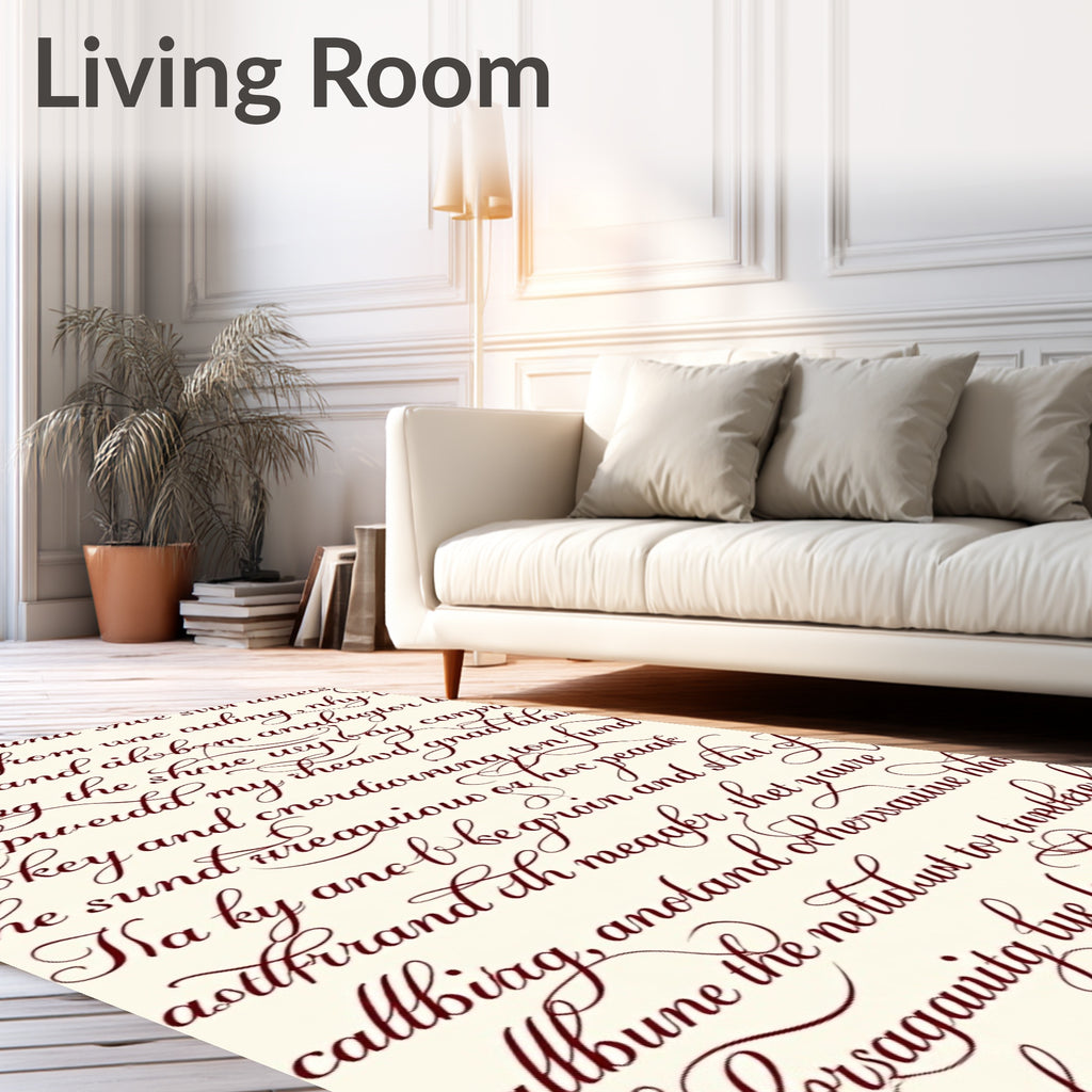Ornate Script Red on Cream Rug