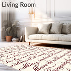 Ornate Script Red on Cream Rug