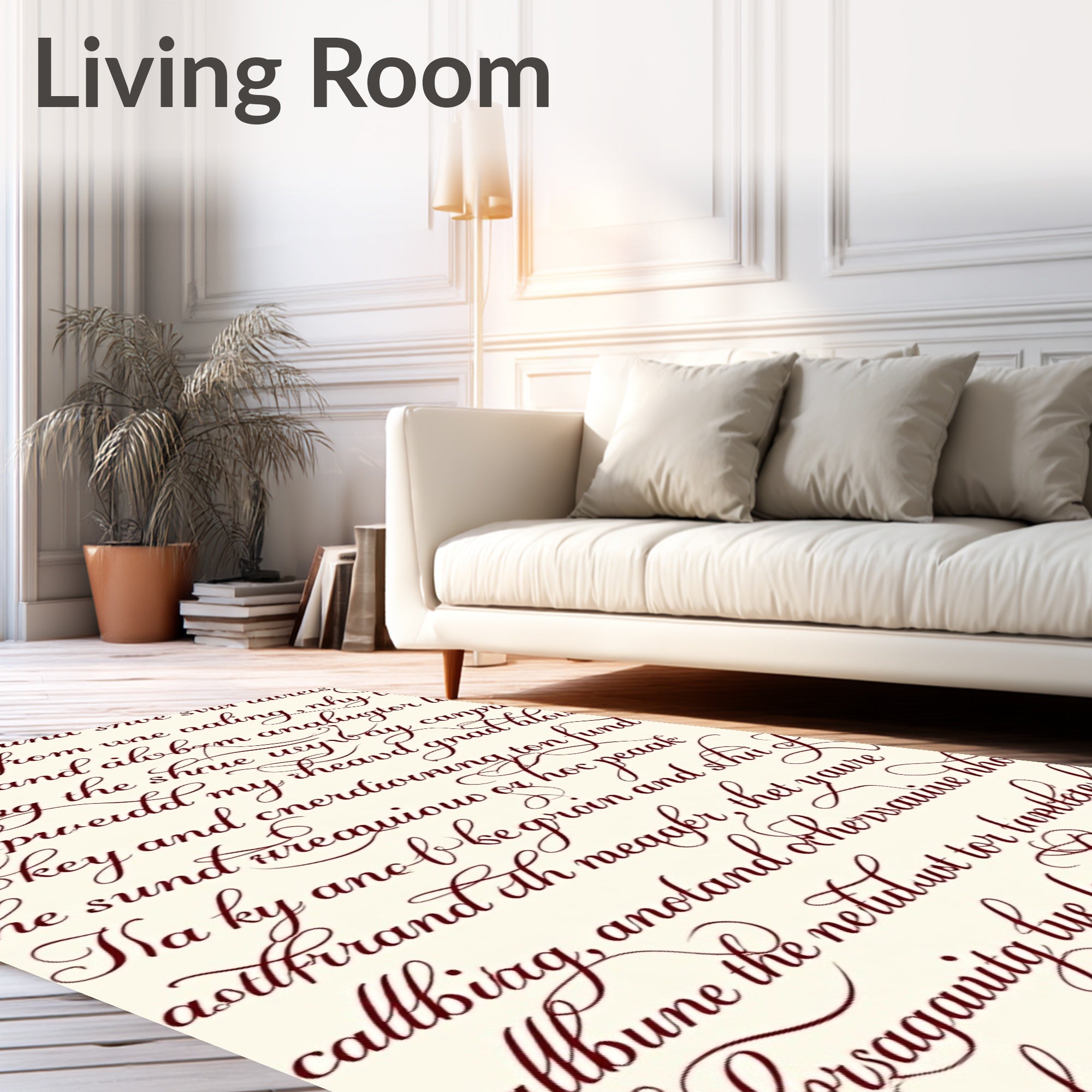 Ornate Script Red on Cream Rug