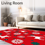 White Reindeer Snowflakes Festive Flowers Rug